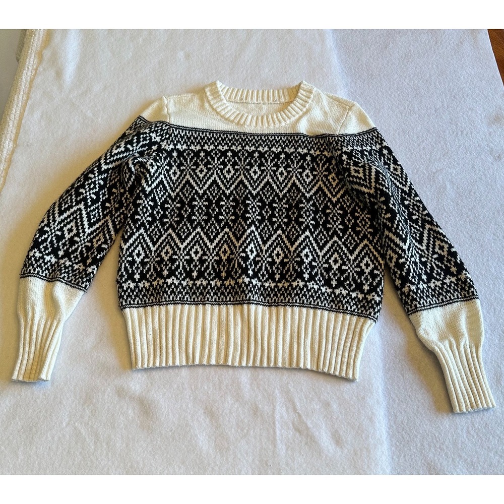 Unbranded Black White Fair Isle Crewneck Sweater Nordic Knit Womens Pullover S